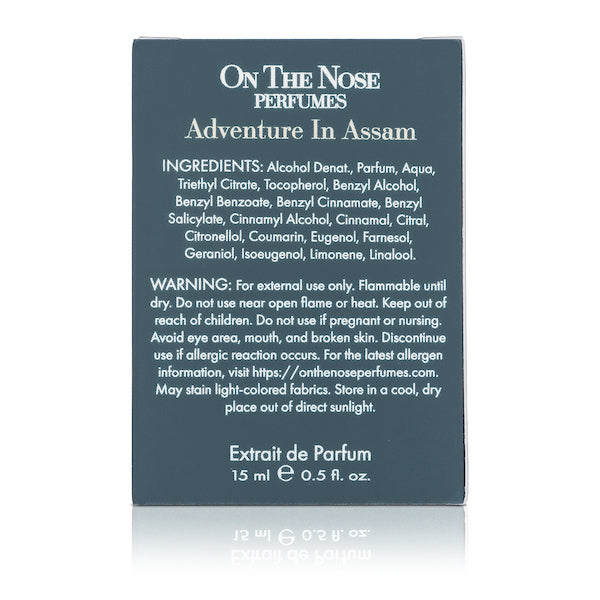 Back view of Adventure In Assam perfume box