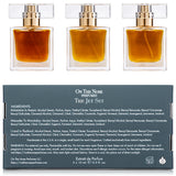 Back view of The Jet Set perfume bottles and box