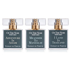 Front view of the 3 perfume bottles from The Jet Set