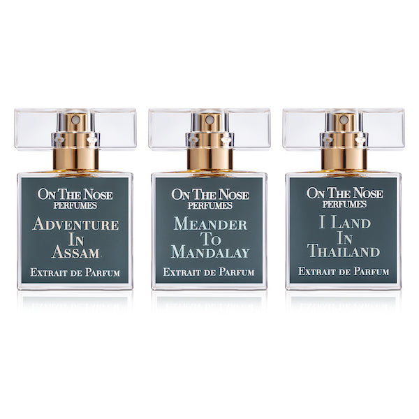 Front view of the 3 perfume bottles from The Jet Set