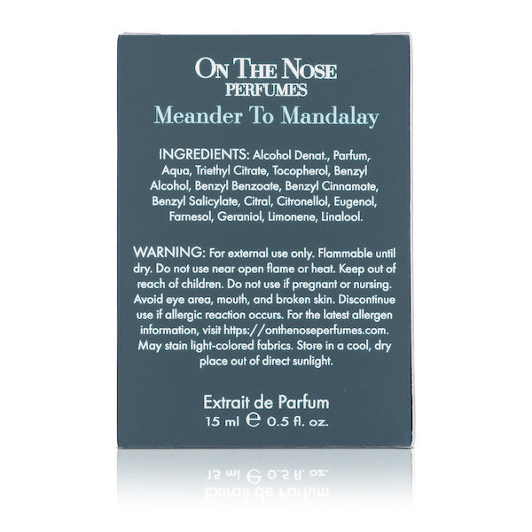 Back view of Meander To Mandalay perfume box